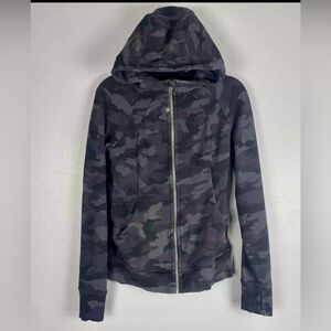 Lululemon Scuba Hoodie Cotton Fleece Long Sleeve Gray/Black Camo Zip-Up Size 6